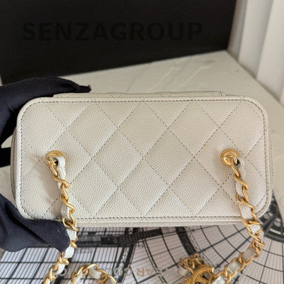 Chanel 24B Grey Quilted Chain Crossbody Bag Gold Hardware Classic