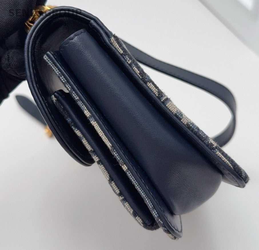 Christian Dior Miss maddy Oblique Chain Shoulder Bag Crossbody Blue Gold Women