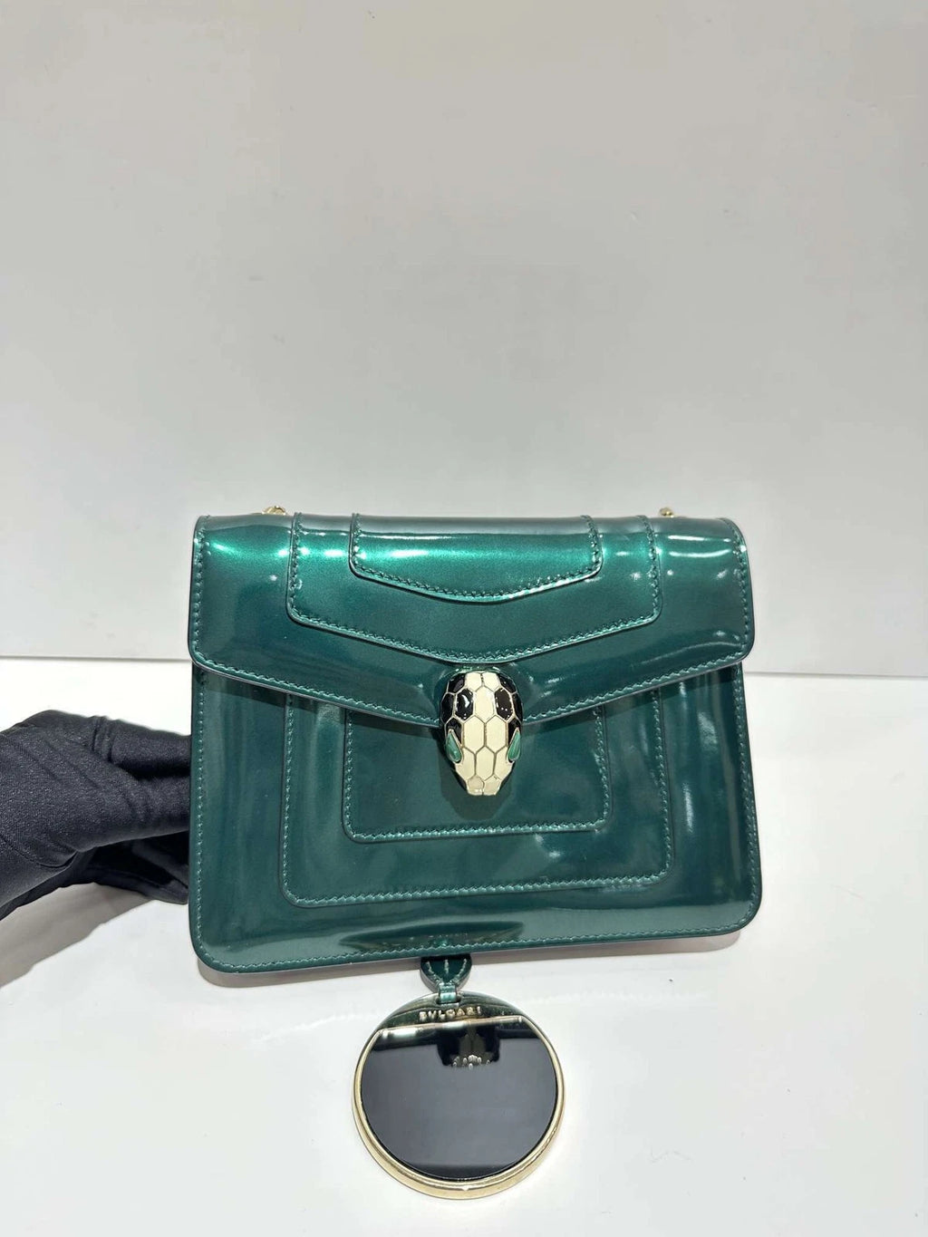 Bvlgari Serpenti Small Green Patent Shoulder Crossbody Bag For Women
