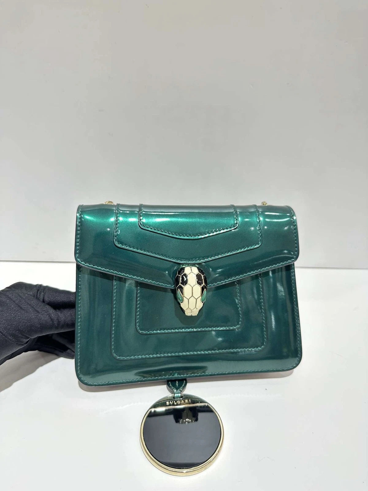 Bvlgari Serpenti Small Green Patent Shoulder Crossbody Bag For Women