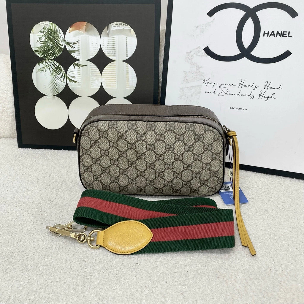 Gucci Retro Striped Trim GG Supreme Canvas Handbag For Women