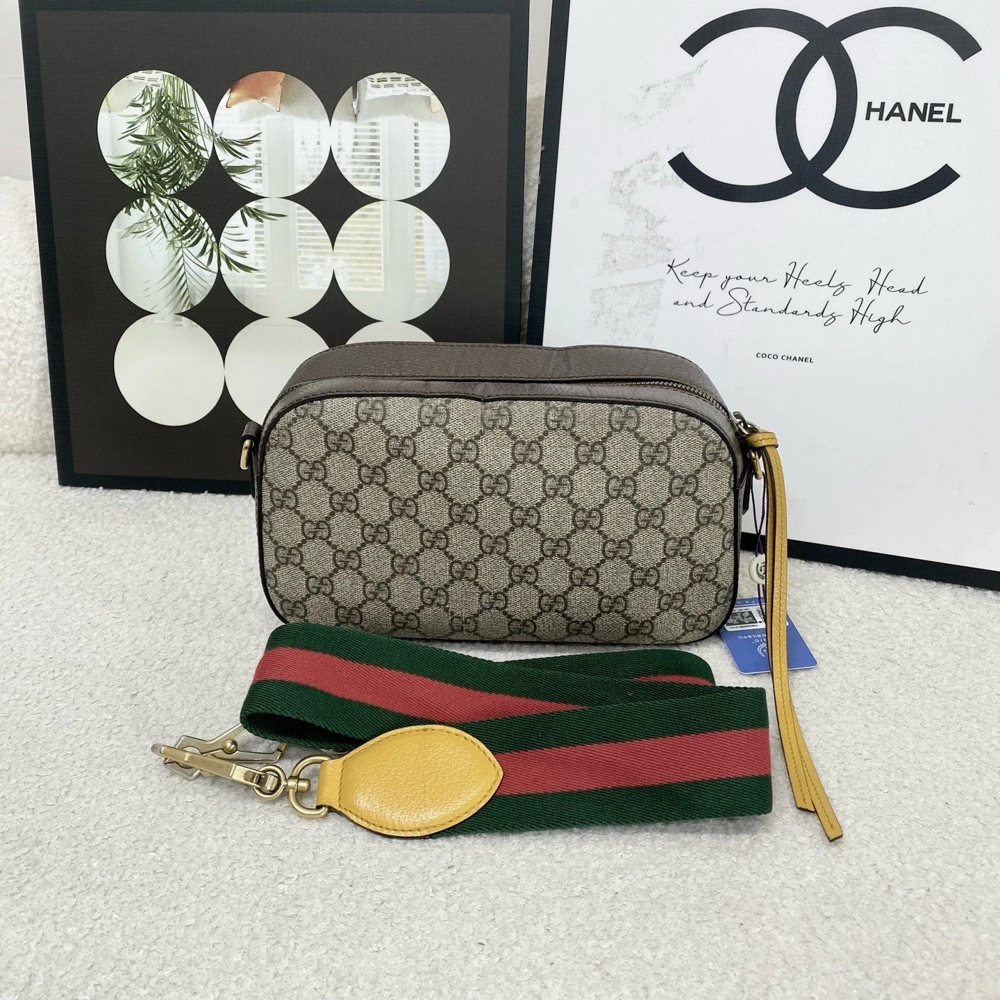 Gucci Retro Striped Trim GG Supreme Canvas Handbag For Women
