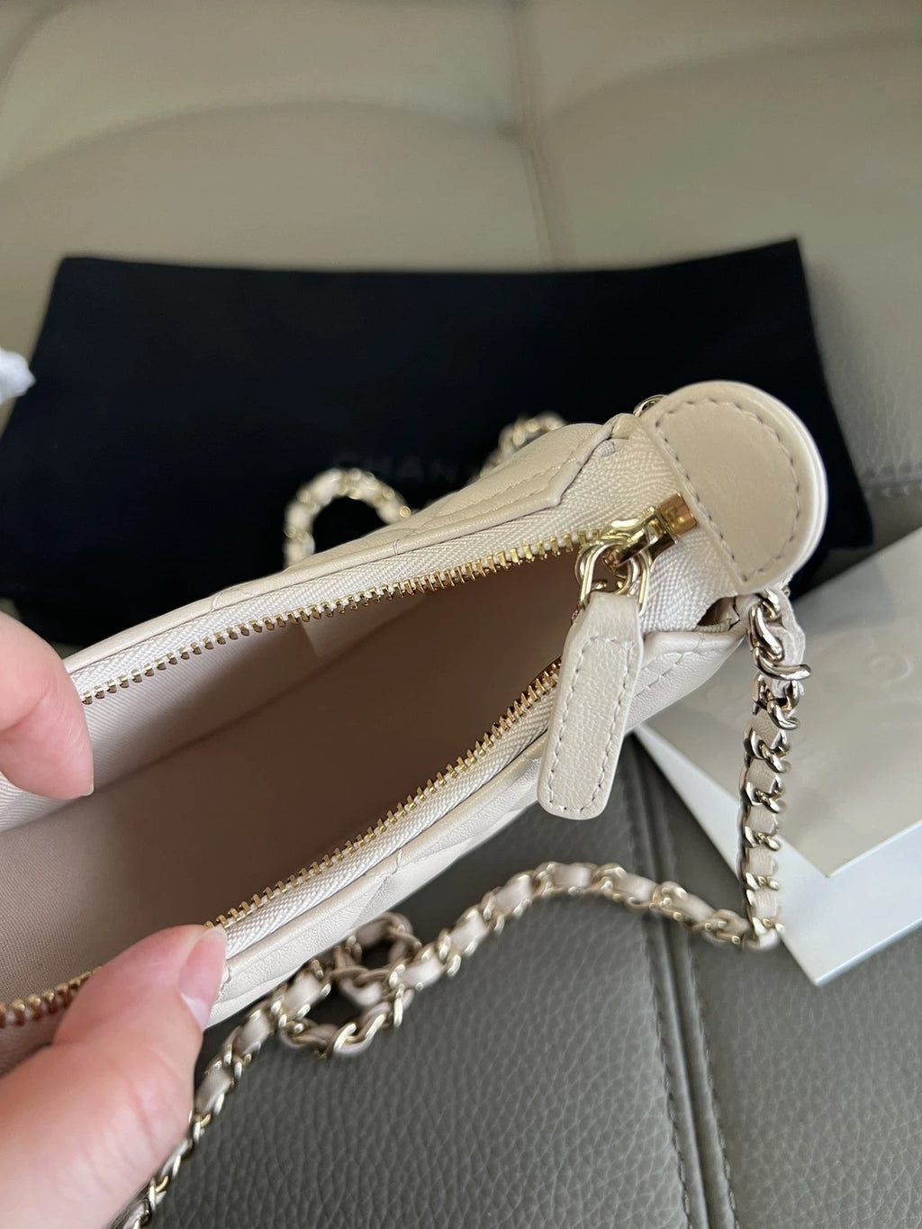 Authentic Chanel Hobo MINI Chain Shoulder Crossbody Bag White Gold Hardware