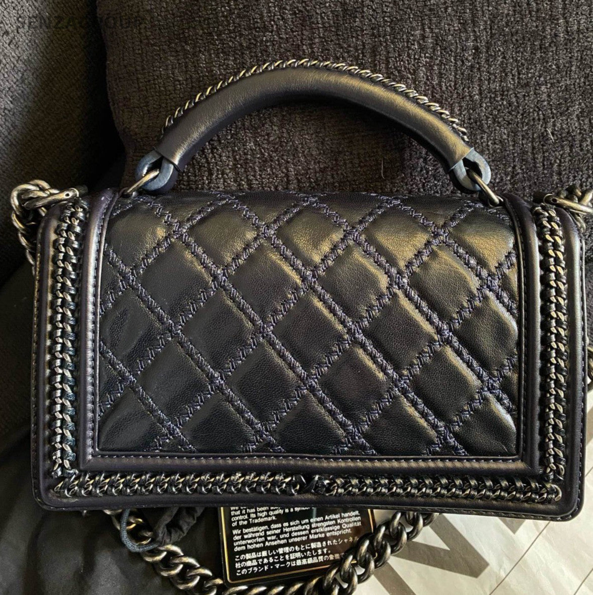 Chanel Leboy Chain Top Handle Shoulder Bag Blue Silver Women Classic Diamond