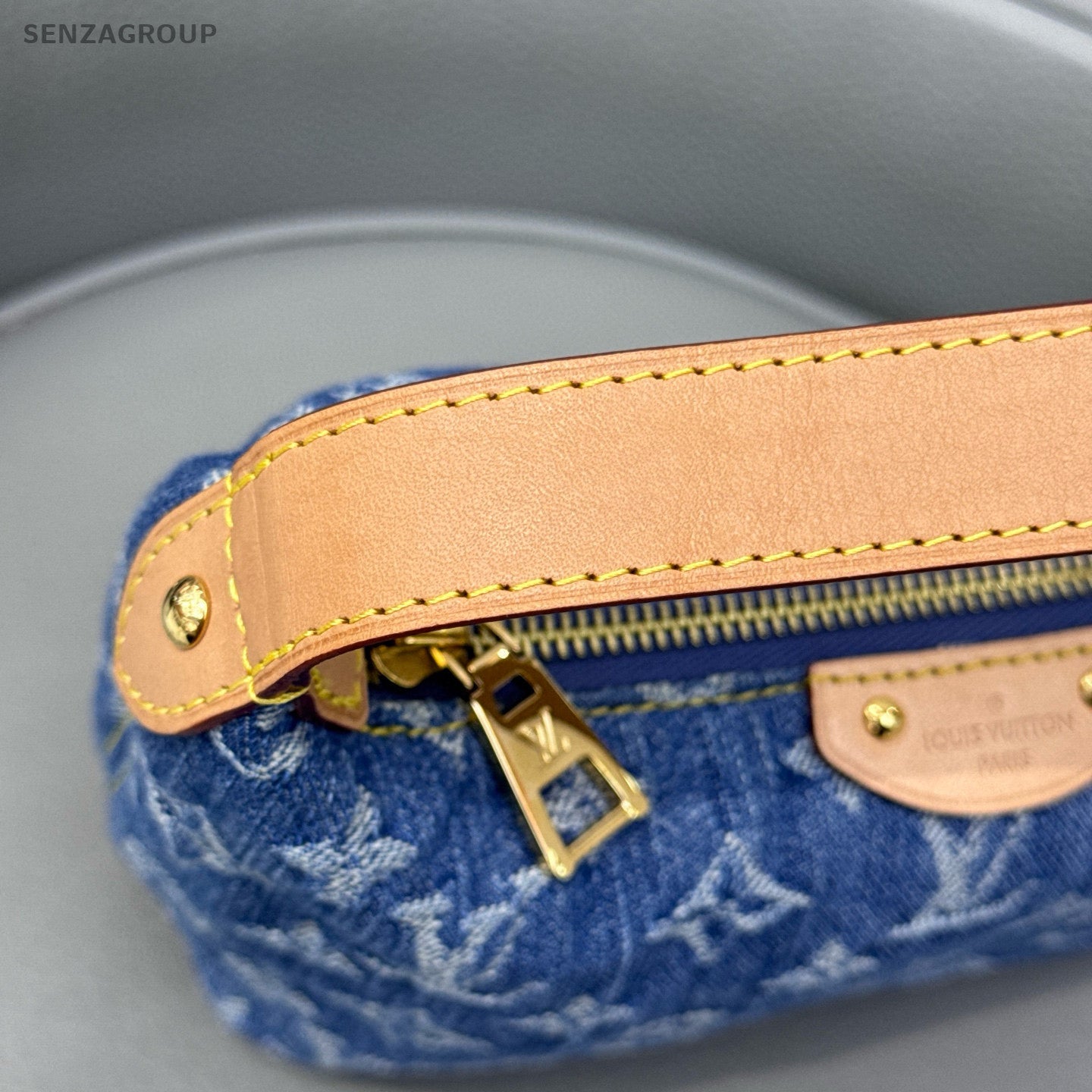 Louis Vuitton Denim Blue Shoulder Bag Gold Buckle Women's Classic Fashion