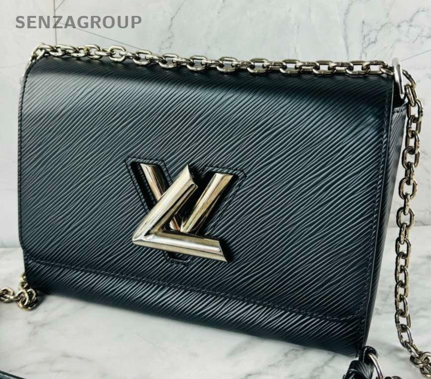 Louis Vuitton Twist MM Epi Chain Crossbody Shoulder Bag Black Silver Women
