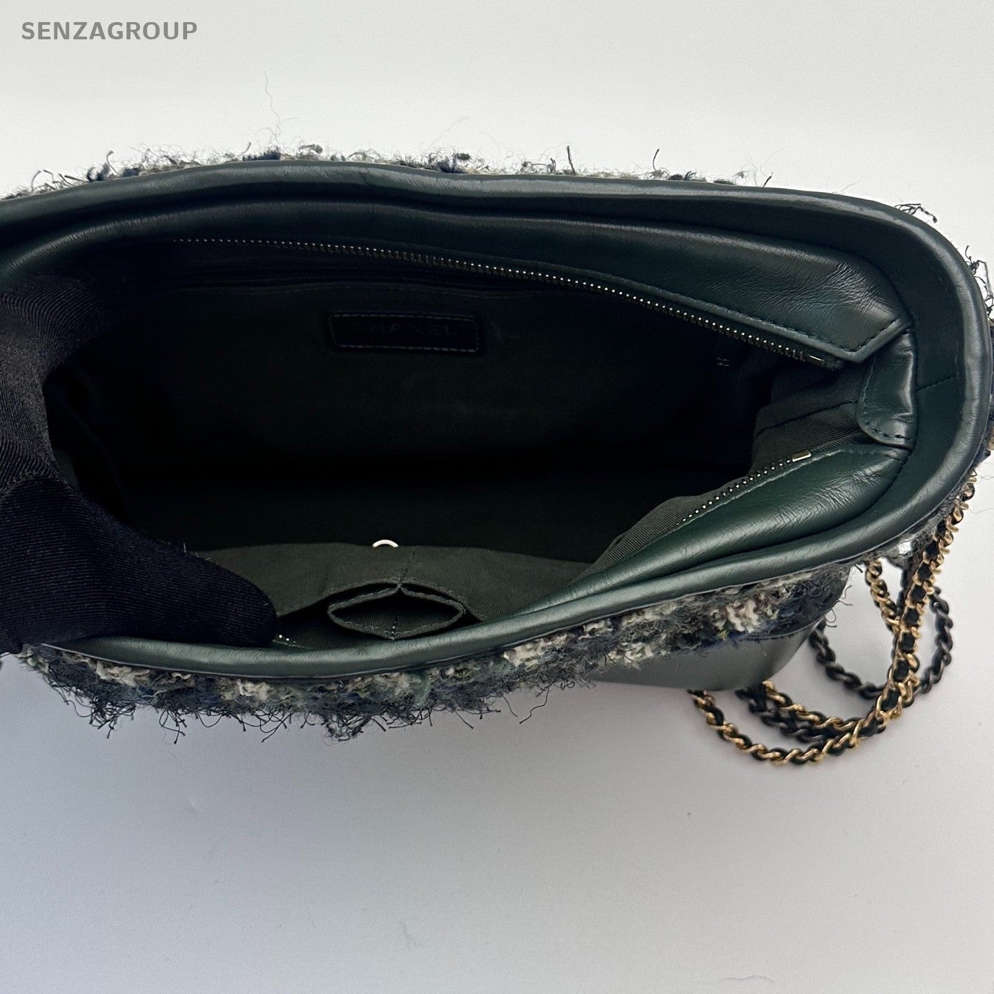 Chanel Gabrielle MM wool fabric Chain Shoulder bag dark green Women