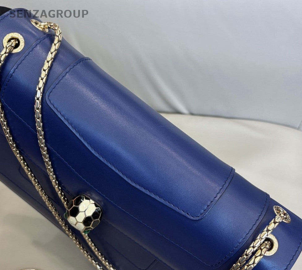 Bvlgari Serpenti Forever MM Chain Shoulder Bag Blue Gold Used Women Designer