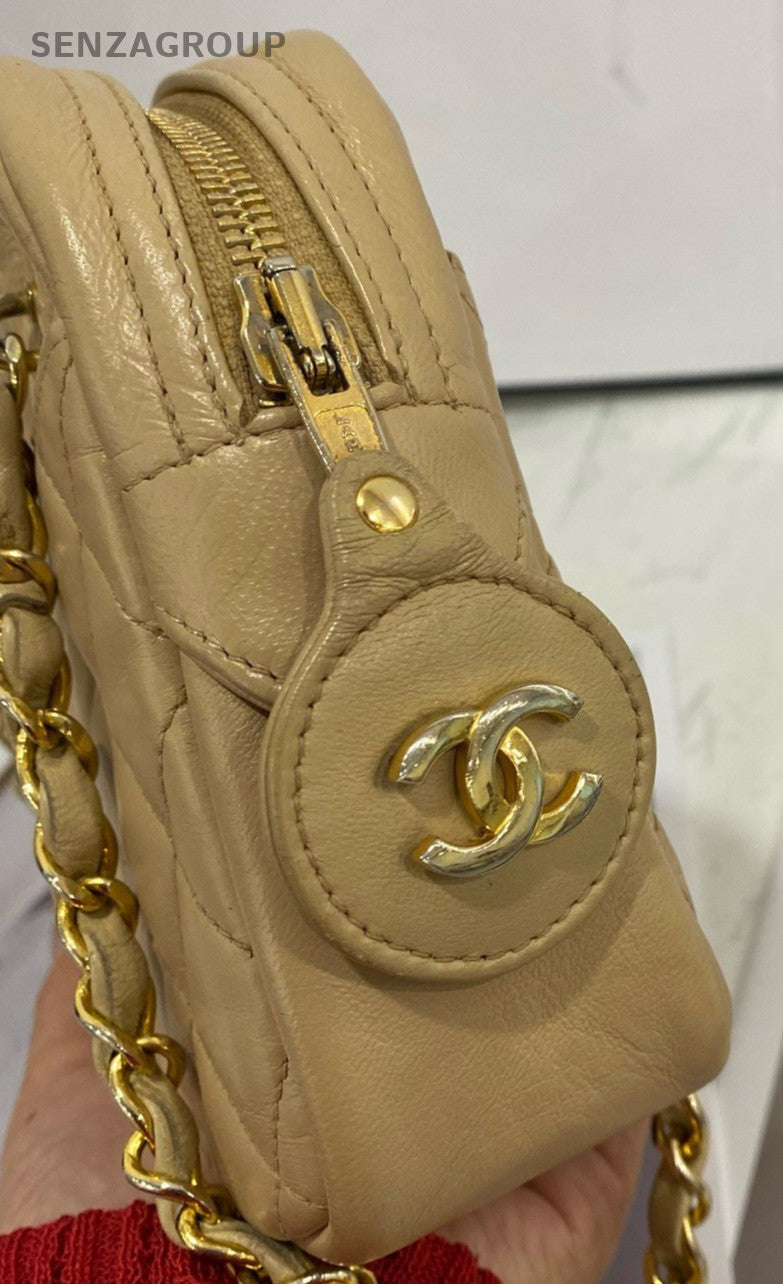 Chanel Vintage Diamond Pattern Chain Shoulder Bag Crossbody Brown Gold Women