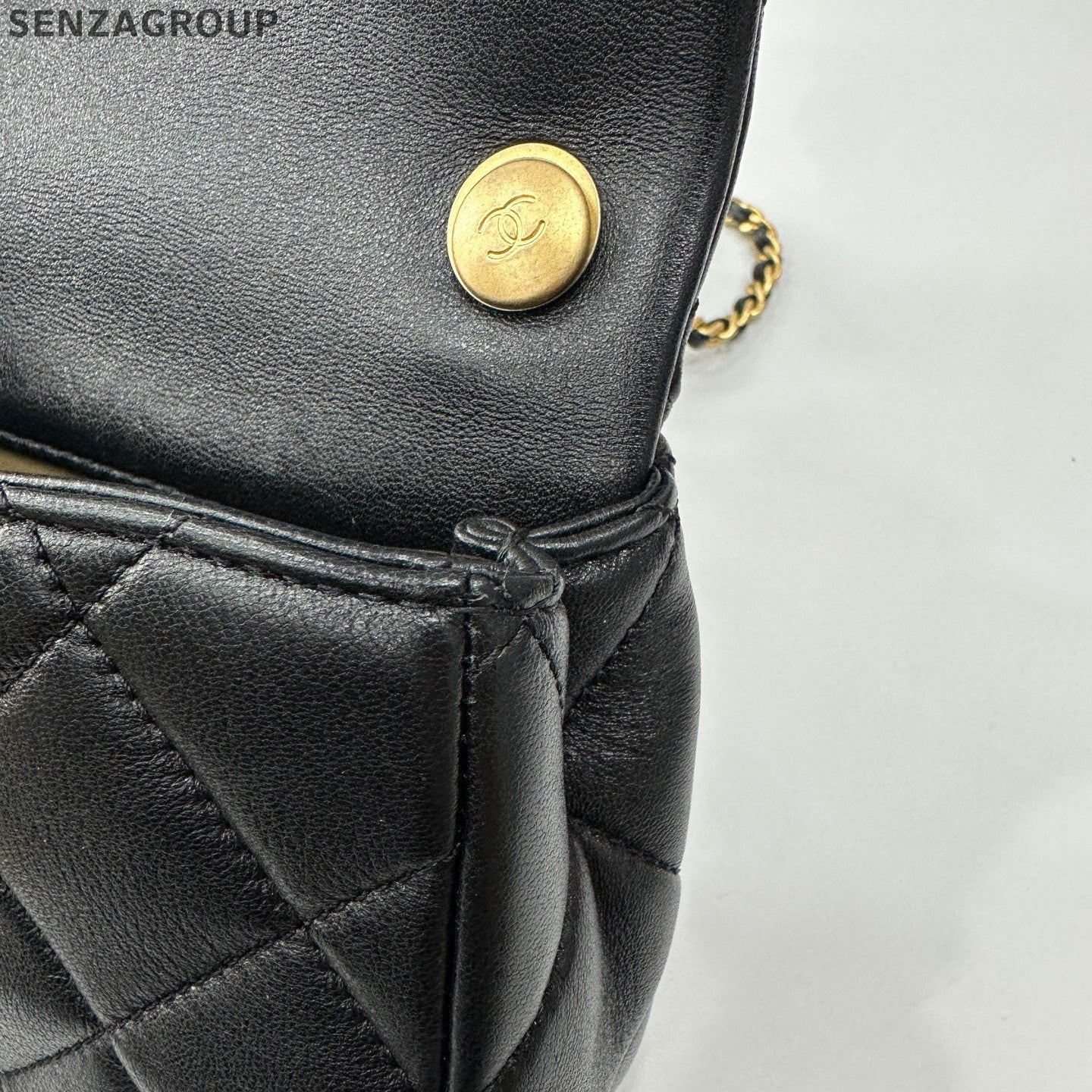 Chanel Classic Flap Double Pearl Chain Shoulder Crossbody Bag Black Gold