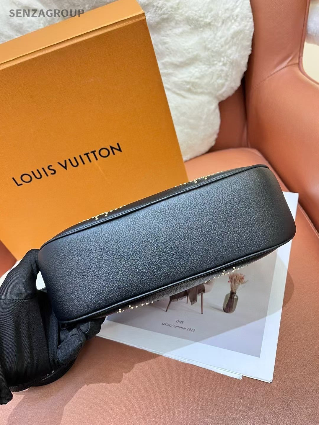 Louis Vuitton STUDS Bagatelle Monogram 2way Shoulder Handbag Women Black