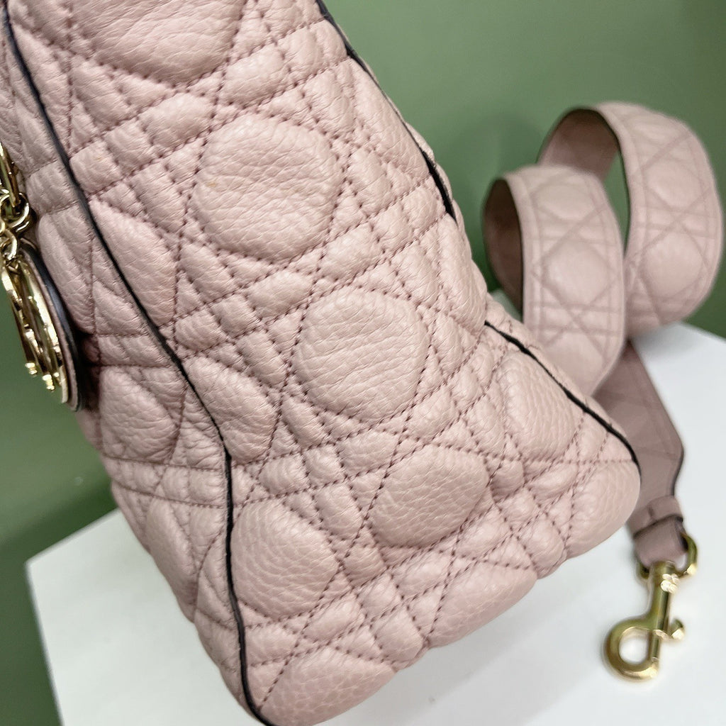 Christian Dior Lady Dior Cannage Top Handle Crossbody Pink Gold Women Classic