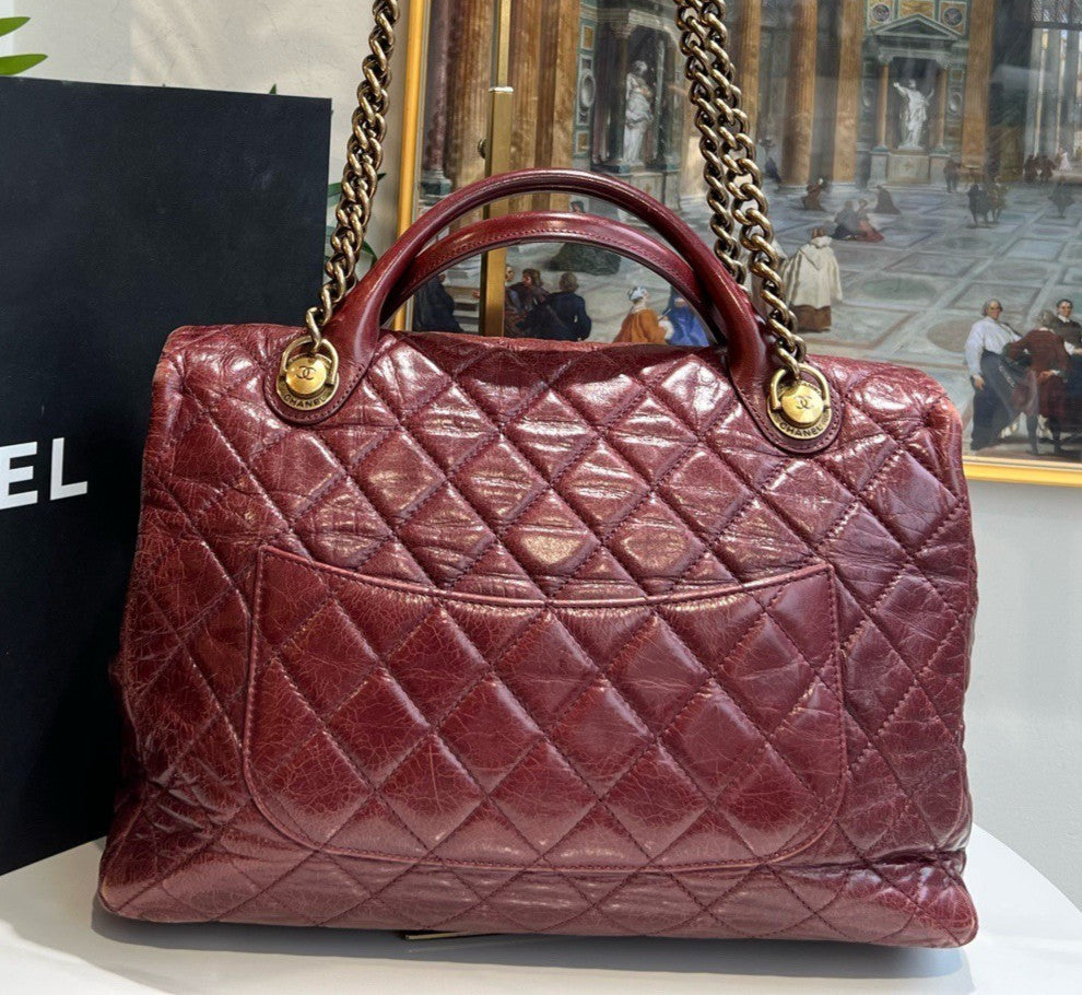 Chanel Classic Flap Diamond Top Handle Shoulder Bag Crossbody Red Gold Women