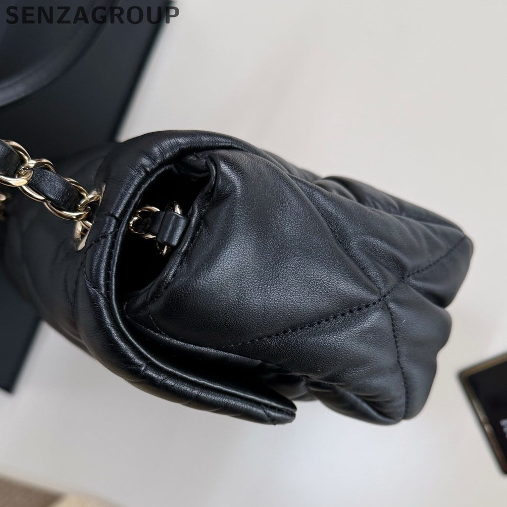Chanel Diamond Chain Shoulder Bag Crossbody Black Gold Women Classic Fashion