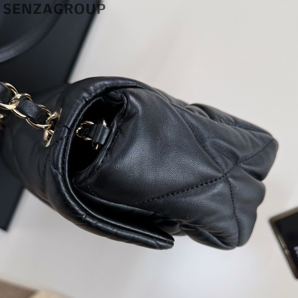 Chanel Diamond Chain Shoulder Bag Crossbody Black Gold Women Classic Fashion