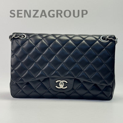 Chanel Classic Flap Jumbo Black Silver Lambskin Chain Shoulder Bag