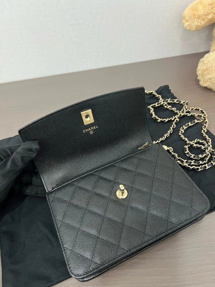 CHANEL 25C Black Gold 3-Way Handbag Shoulder Backpack For Women