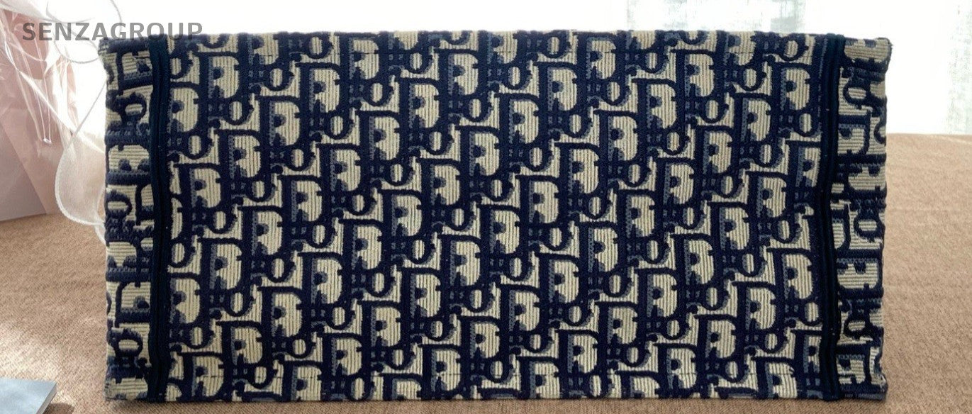 Christian Dior Book Tote MM Monogram Canvas Handbag Blue Classic