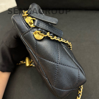 Chanel Classic Quilted Black Gold Camera Crossbody Bag Chain Strap