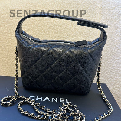 Chanel 25P Black Gold Caviar Leather Handbag Chain Shoulder Crossbody Bag