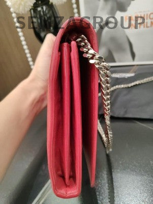 YSL Saint Laurent Red Envelope Chain Shoulder Bag Silver Hardware Classic