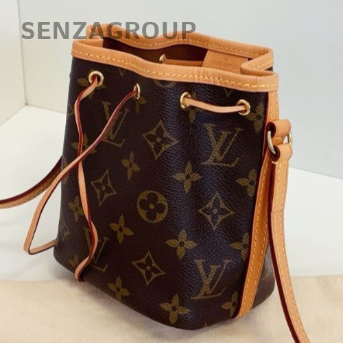 Louis Vuitton Nano Noe Monogram Drawstring Bucket Crossbody Brown Gold Women