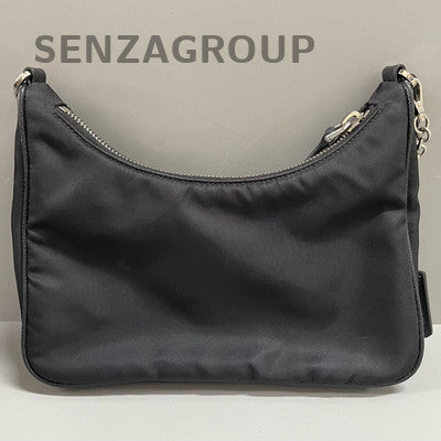 Prada Black Nylon Zip Shoulder Bag Silver Hardware Classic Women's