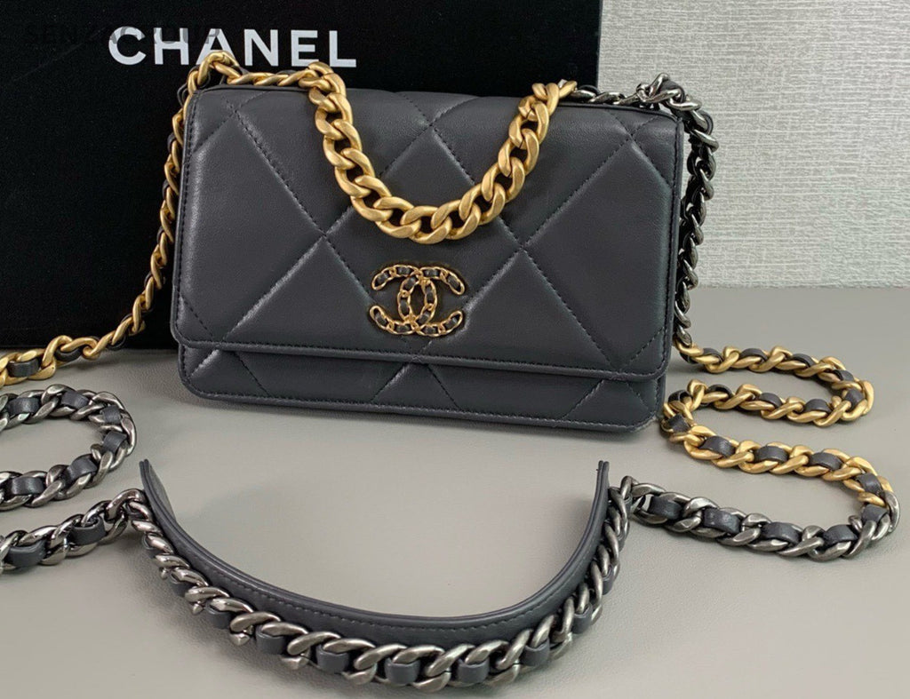 Chanel 19bag Woc Lambskin CC Chain Shoulder bag Dark Gray Gold Women Classic