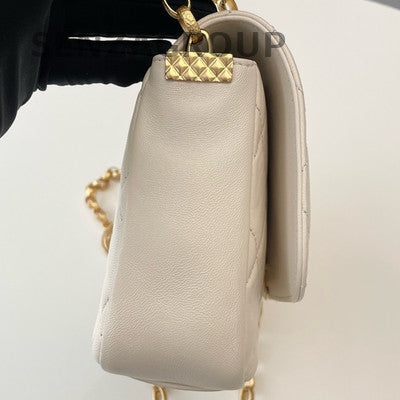 Chanel White Gold Coin Square Mini Flap Bag Classic Quilted Shoulder Crossbody