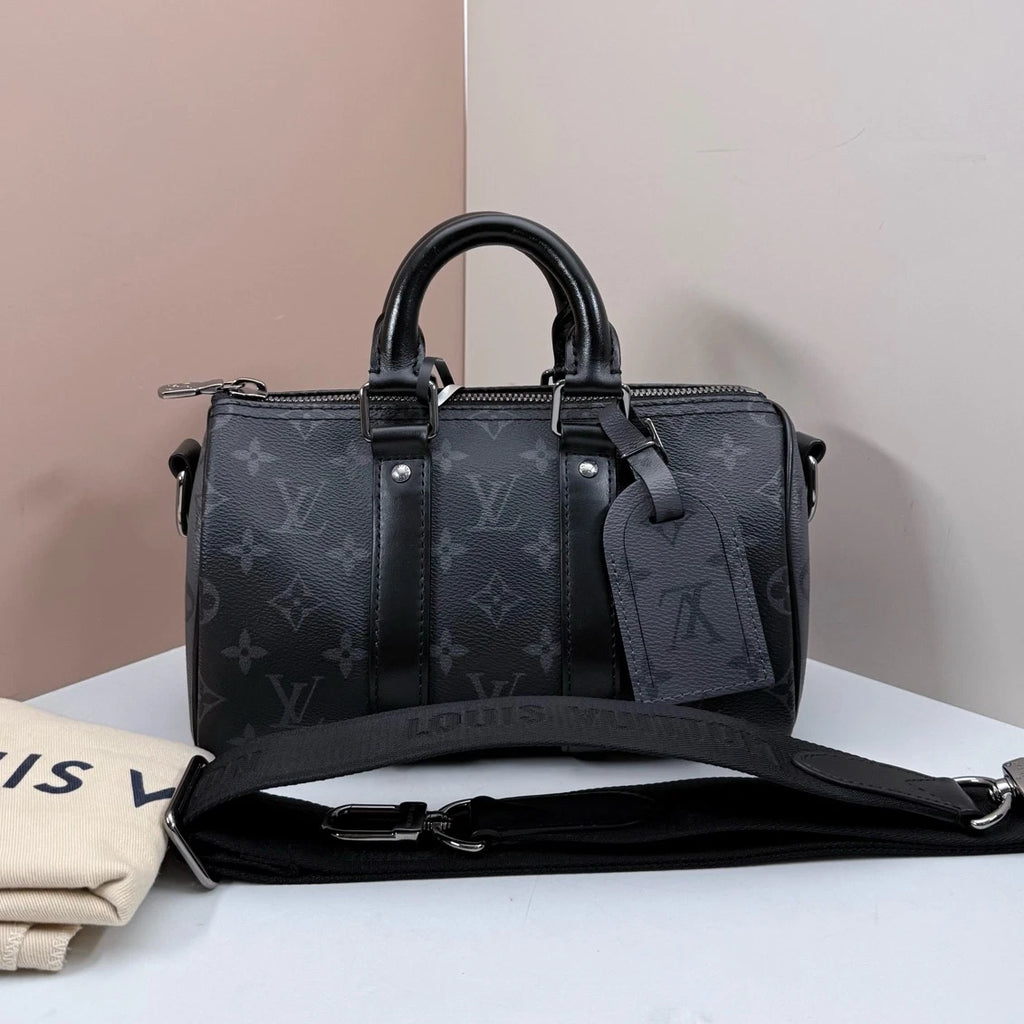 Louis Vuitton Keepall25 Monogram Top Handle Crossbody Black Silver Unisex