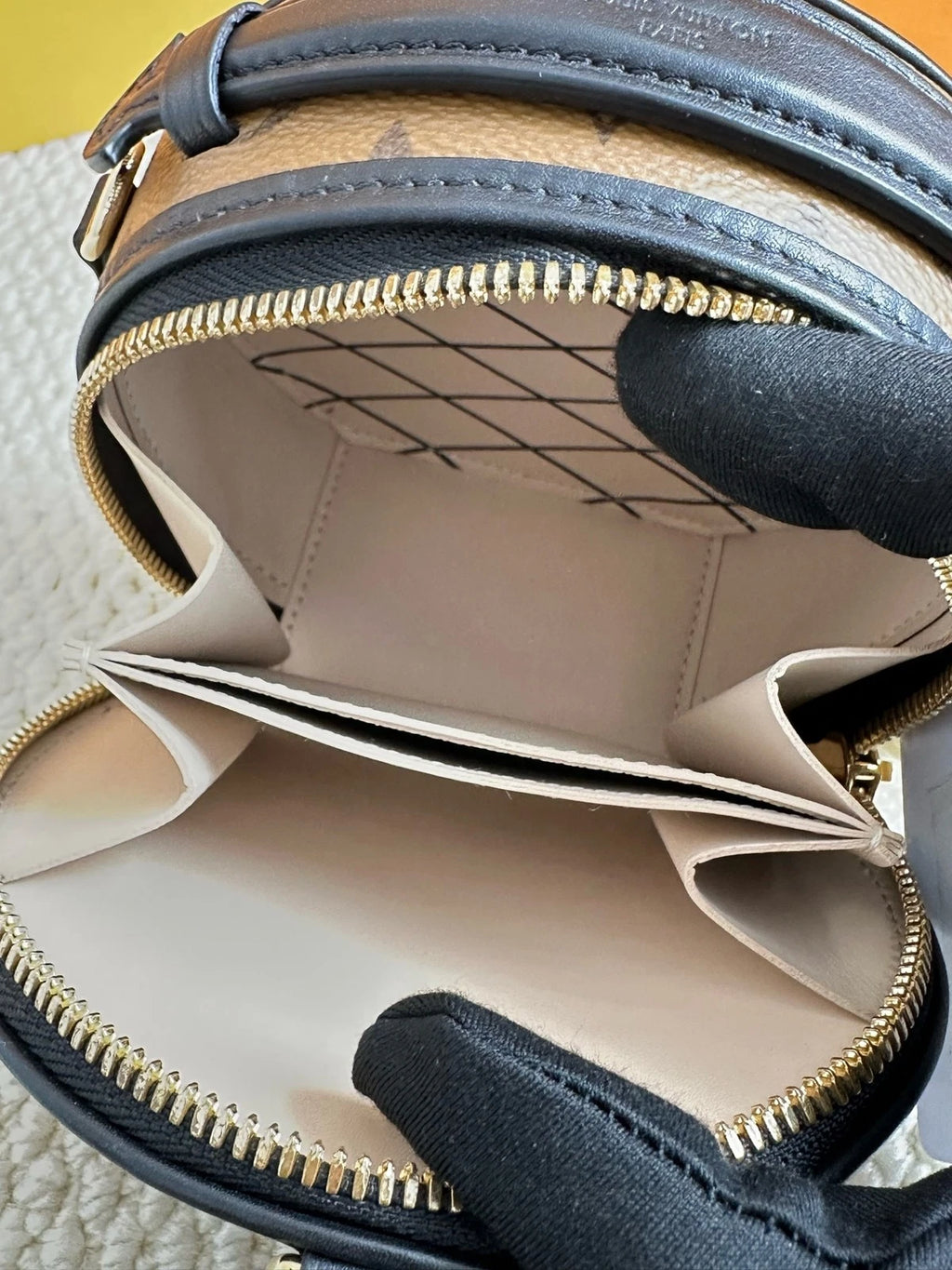 Louis Vuitton Canvas Brown Black Mini Round Crossbody Bag For Women