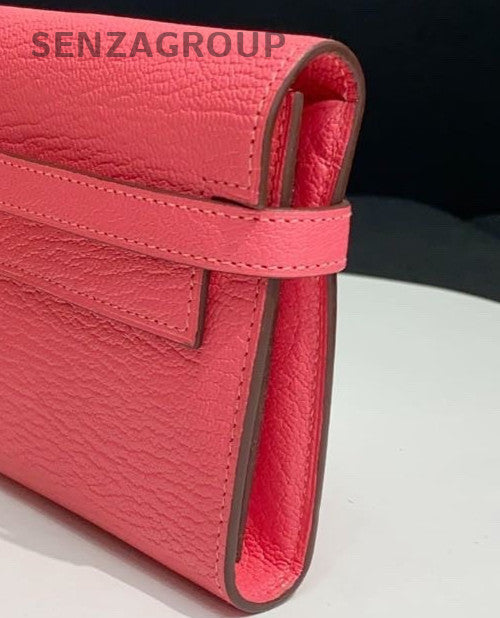 Hermes Kelly long Lambskin Leather Wallet Kelly Togo Pink Women Designer
