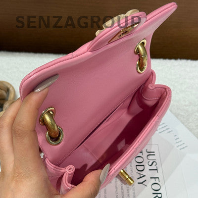 Chanel Pink Gold Lambskin Wood Chain Shoulder Bag - Classic Fashion Women