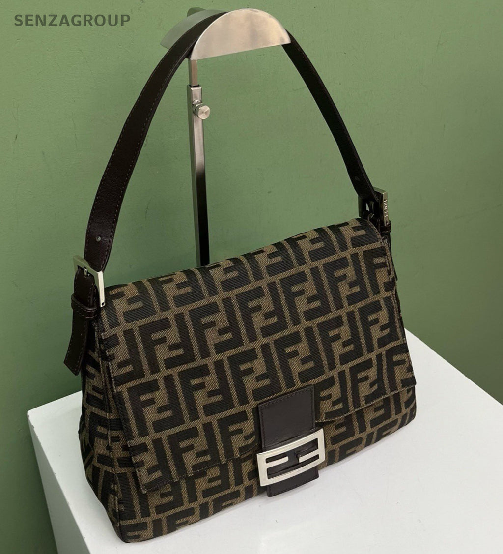 Fendi Baguette Shoulder Bag Brown Silver Women Classic Fashion