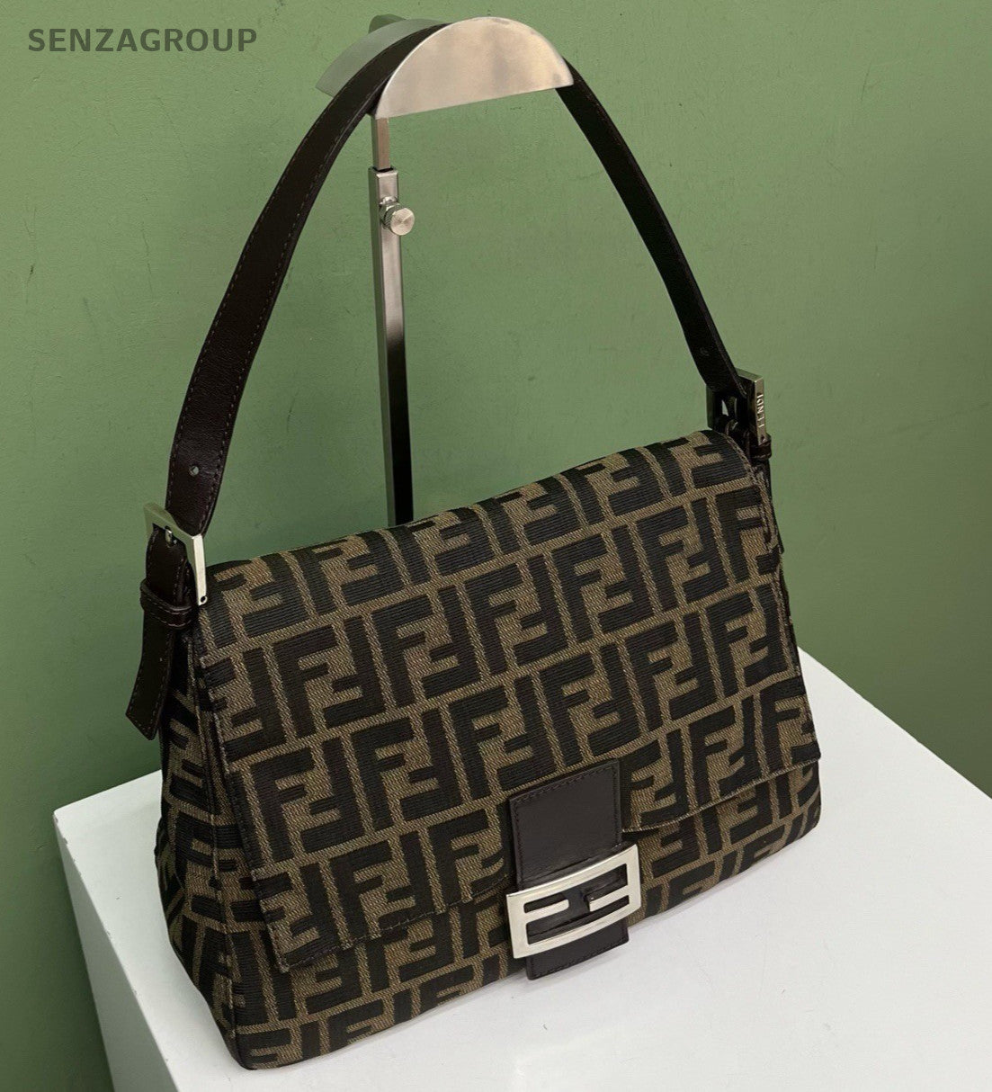 Fendi Baguette Shoulder Bag Brown Silver Women Classic Fashion