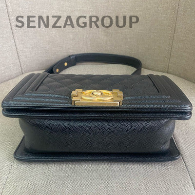 Chanel Le Boy Small Quilted Chain Shoulder Bag Black Gold Classic