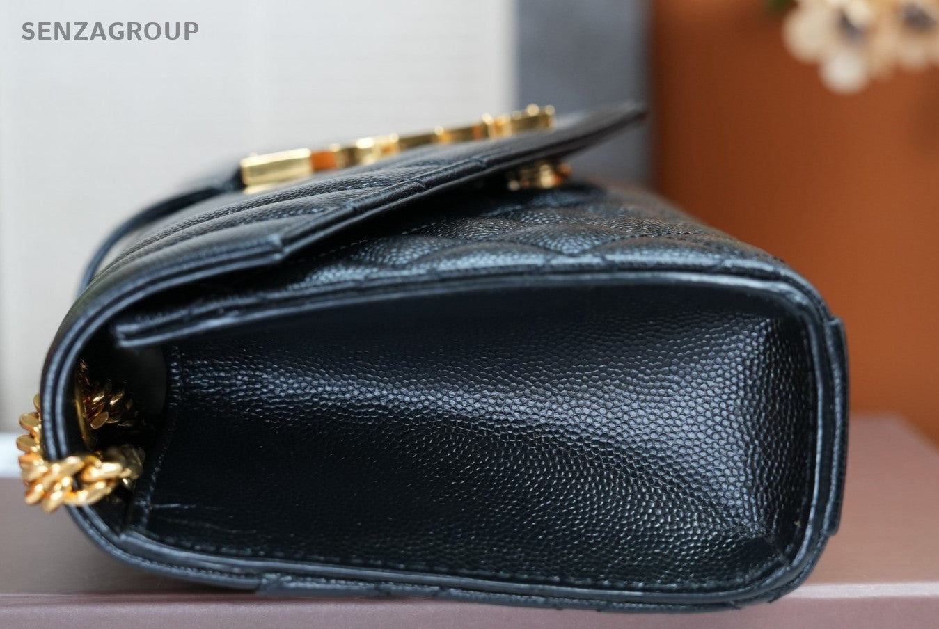 YSL Saint Laurent Envelope MM Caviar Leather V-pattern Shoulder Bag Women Black