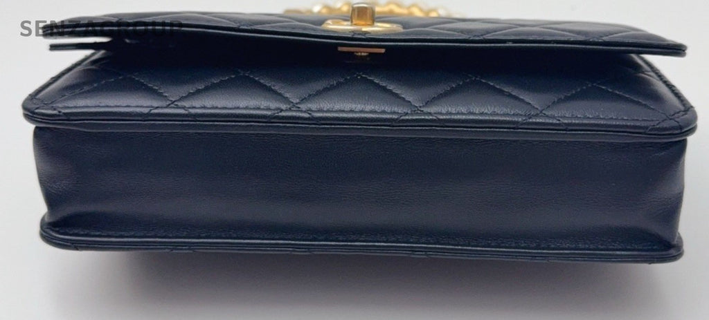 Chanel WOC Pearl Top Handle Bag Chain Shoulder Bag Black Gold Used Women