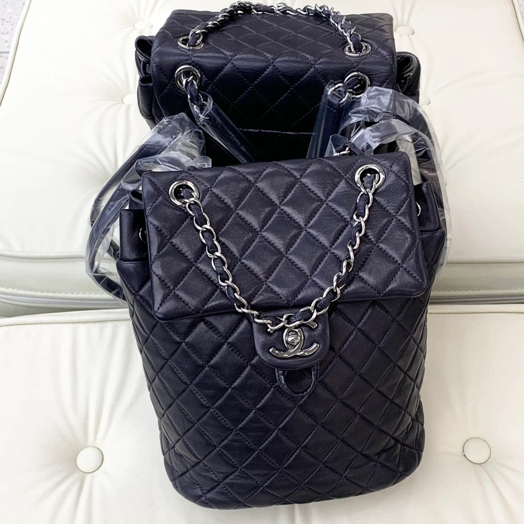 Chanel Backpack PM Lambskin Blue Silver Turn Lock Women Fashion S