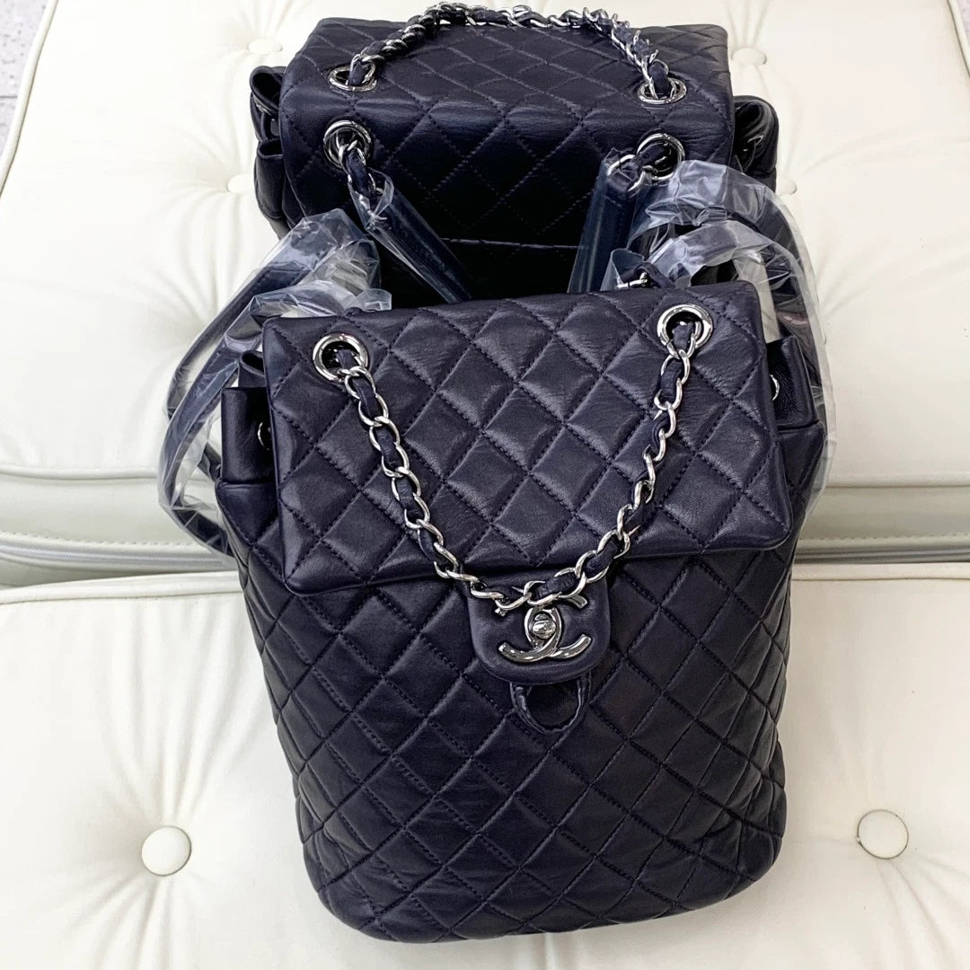 Chanel Backpack PM Lambskin Blue Silver Turn Lock Women Fashion S