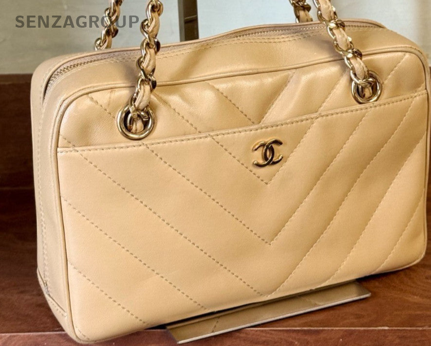 Chanel Vintage Chain Shoulder Bag Brown Gold Women Classic Designer