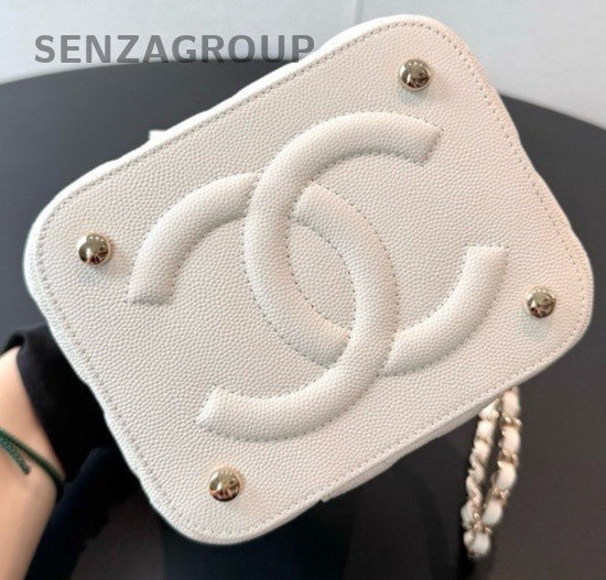 Chanel Diamond Chain Shoulder Bag Crossbody White Gold Women Classic Designer