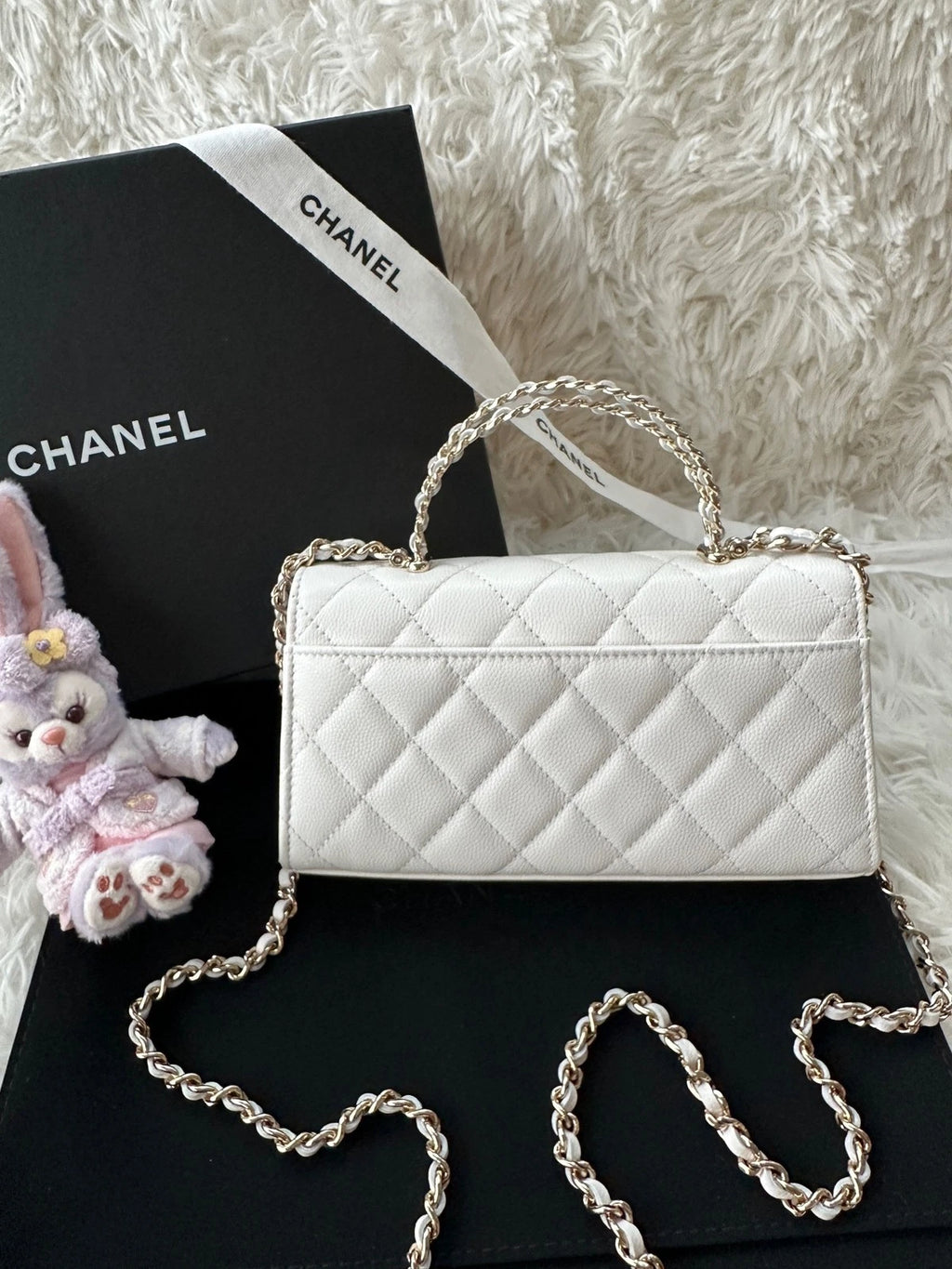 CHANEL White Leather Top Handle Kelly Handbag For Women