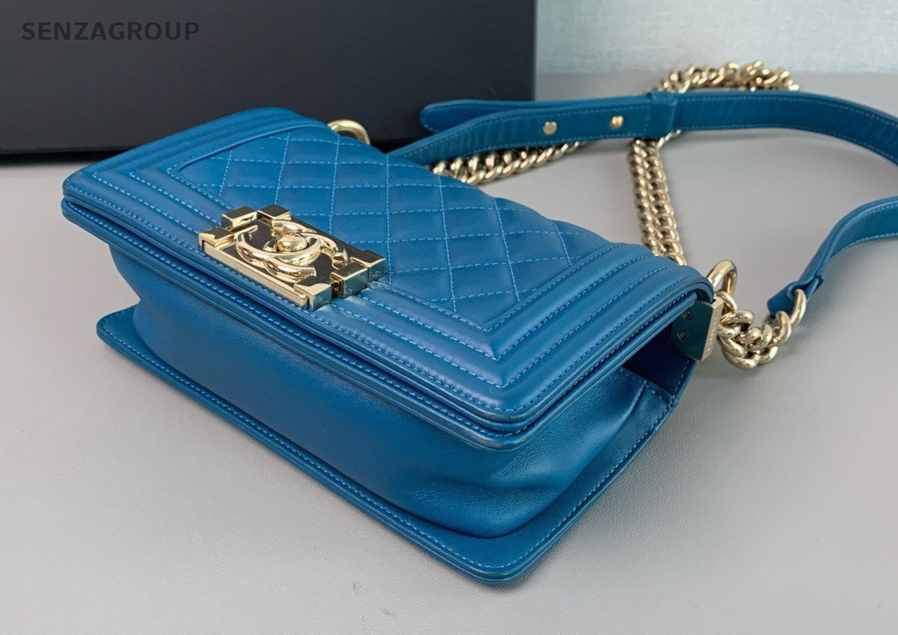 CHANEL Leboy PM Calfksin Chain Shoulder bag Women Crossbody Blue Gold
