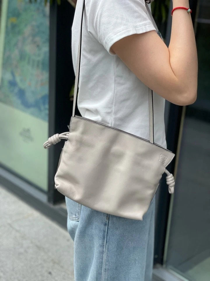 Loewe Mini Flamenco Drawstring Bucket Bag Light Gray Women