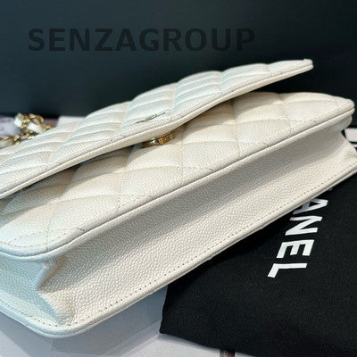 Chanel White Quilted Caviar WOC Gold Chain Crossbody Bag