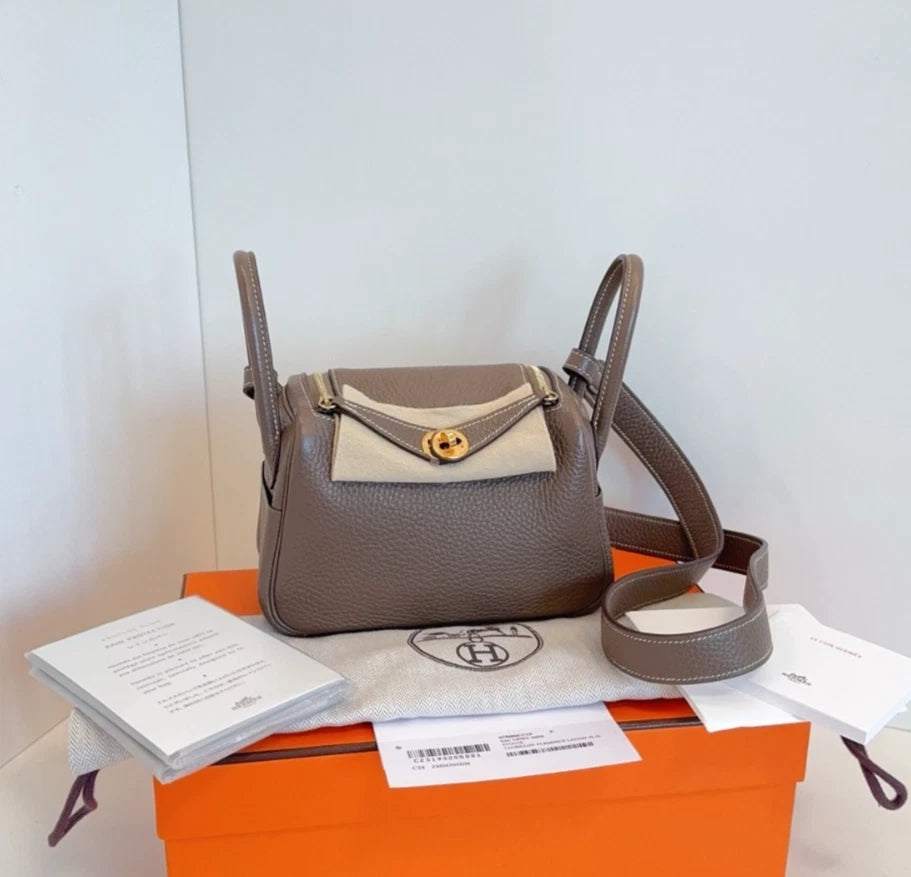 Hermes Mini Lindy Top Handle Bag Shoulder Bag Gold Hardware Women