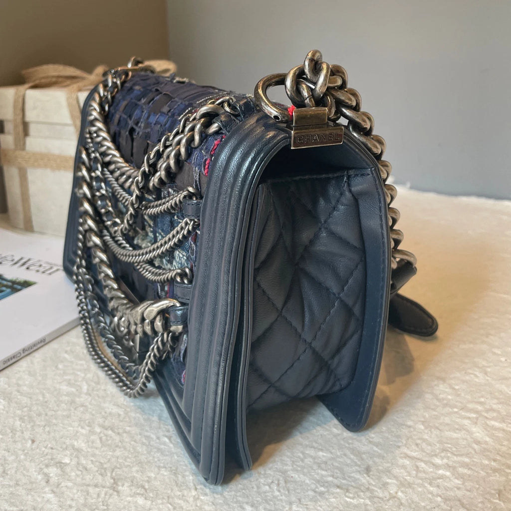 Chanel Leboy Chain Shoulder Bag Crossbody Blue Silver Women Classic Fashion