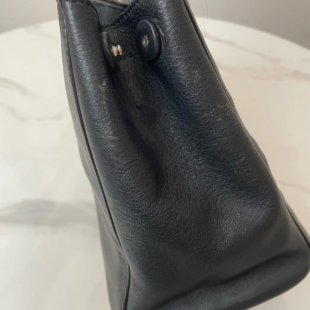 PRADA Black Medium Handbag With Triangle Metal Logo For Women