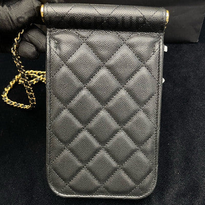 Chanel Black Quilted Leather Phone Bag with Gold Chain Strap